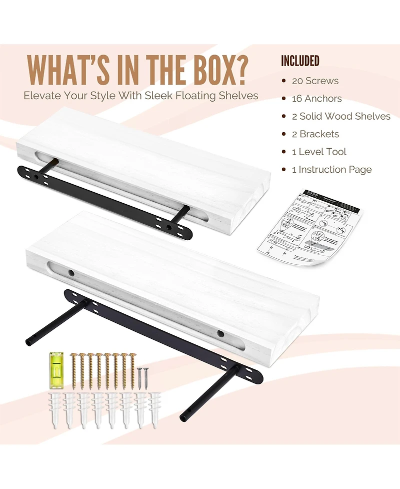 Sorbus 2 Pack 24" Solid Wood Floating Shelves - for Bathroom Decor, Books, Bedroom & Living Room