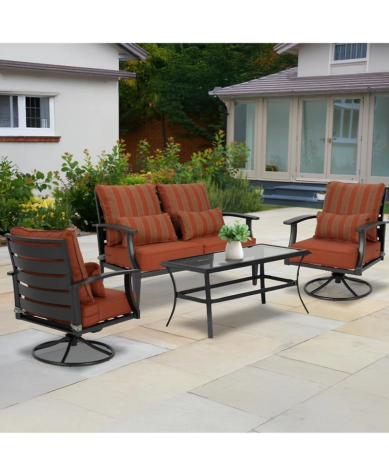 Aoodor 24'' x Outdoor Deep Seat Cushion Set, Olefin Fabric (Set of 2 Seats, Backs, Lumbar Pillows)