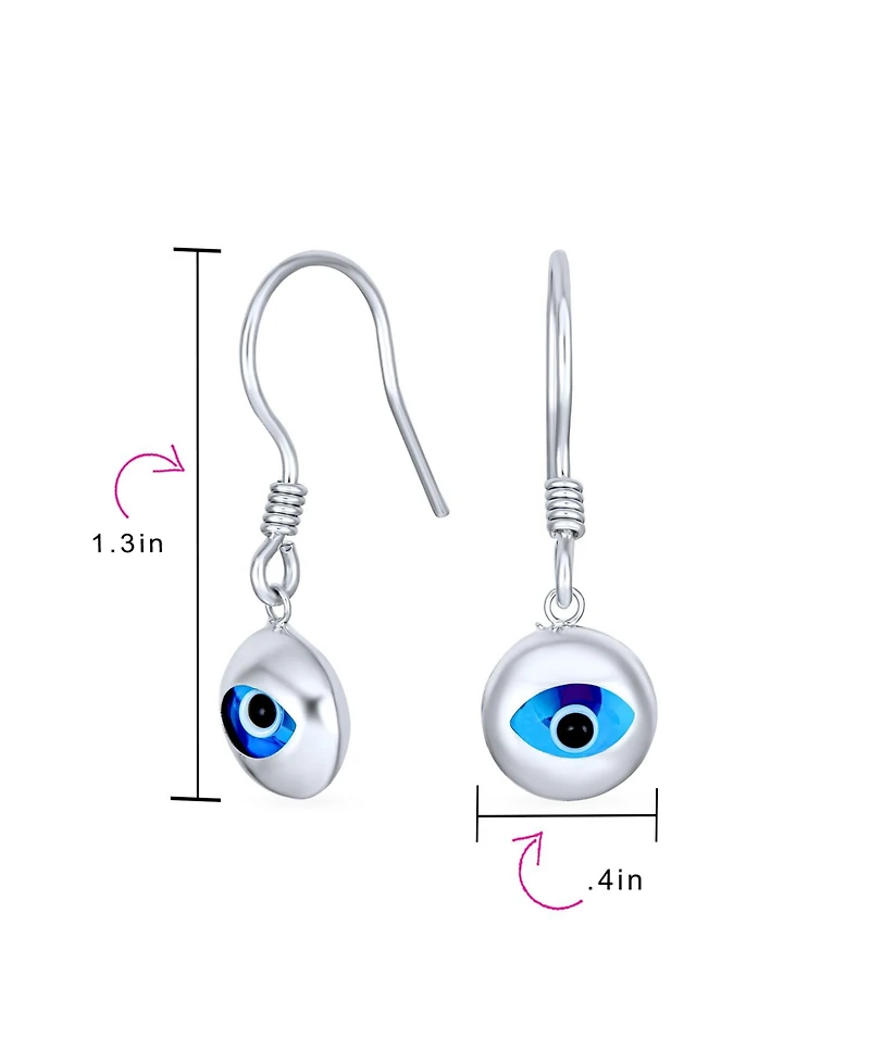 Bling Jewelry Turkish Spiritual Protection Amulet 3D Blue Nazar Evil Eye Round Circle Dangle Earrings Murano Glass .925 Sterling Silver Fish Hook