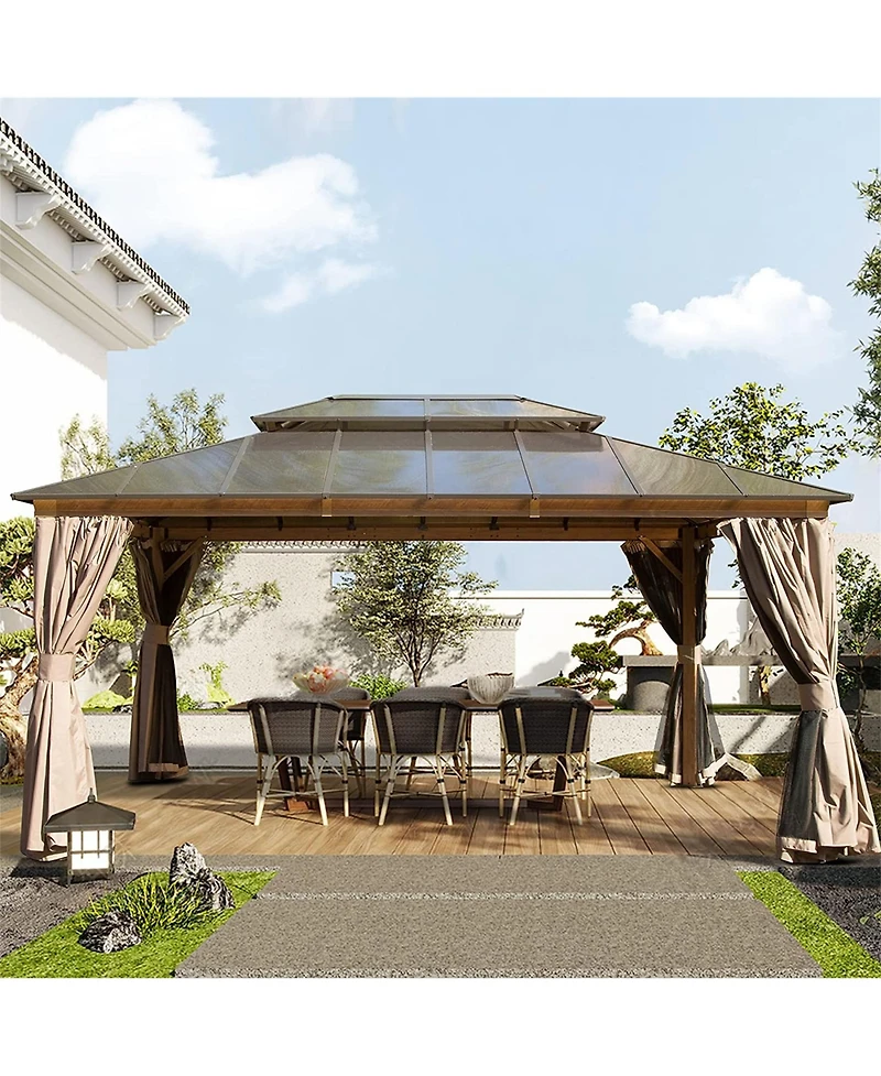 Mondawe 12x16ft Permanent Aluminum Outdoor Canopy Gazebo, Double Roof Uv Protection, Bug Netting, Lifetime Rustproof