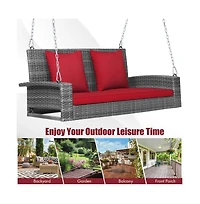 2-Person Patio Pe Wicker Hanging Porch Swing Bench Chair Cushion 800 Pounds