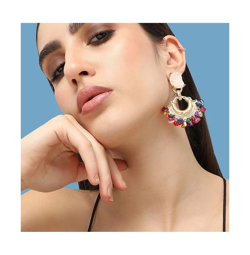 Sohi Women's Cluster Stone Drop Earrings