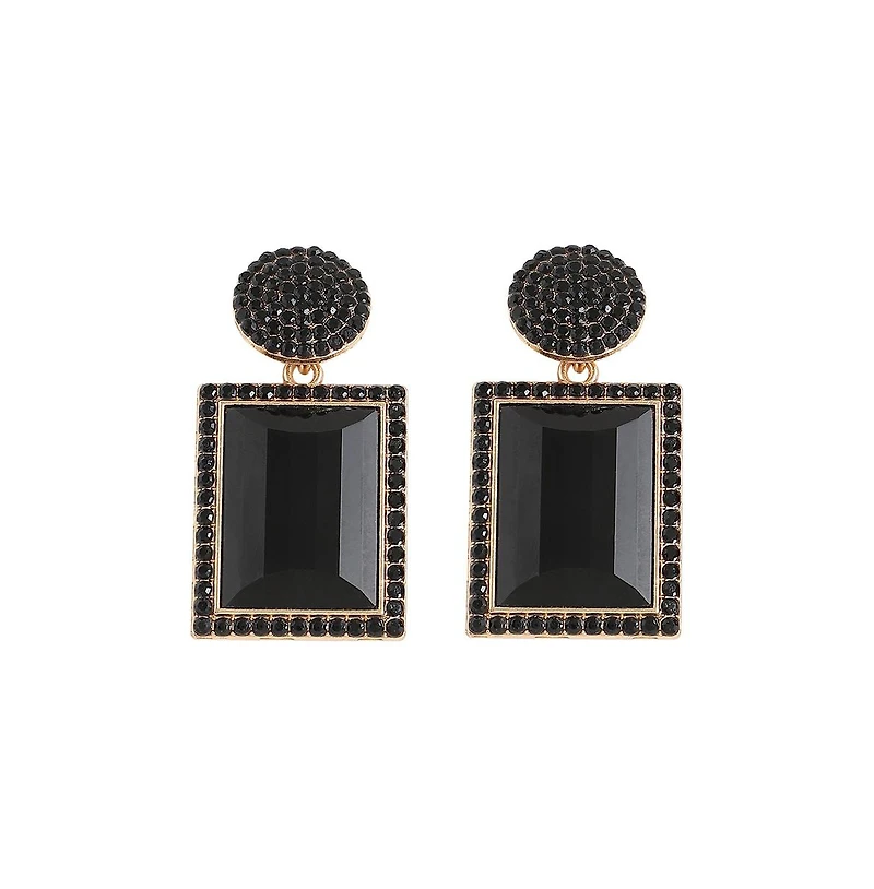 Sohi Women's Black Embellished Geometric Drop Earrings