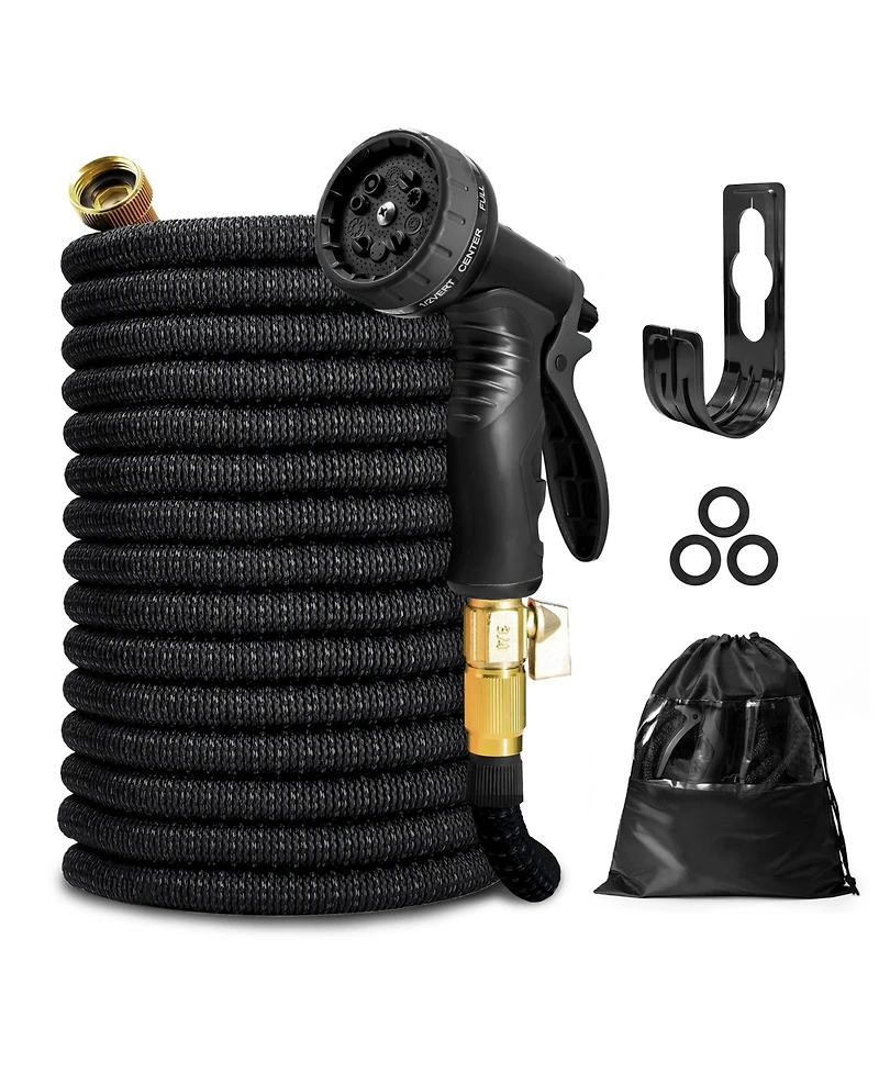 Kotto 100' Expandable Water Garden Hose: 10 Spray Nozzles, Solid Brass Connector
