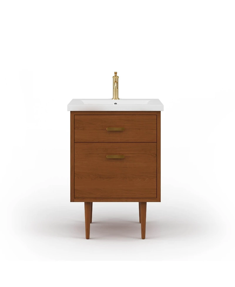 Brandy 24.5 in. W x 18.5 in. D x 34.7 in . H Bath Vanity in Honey Walnut with White Ceramic Top