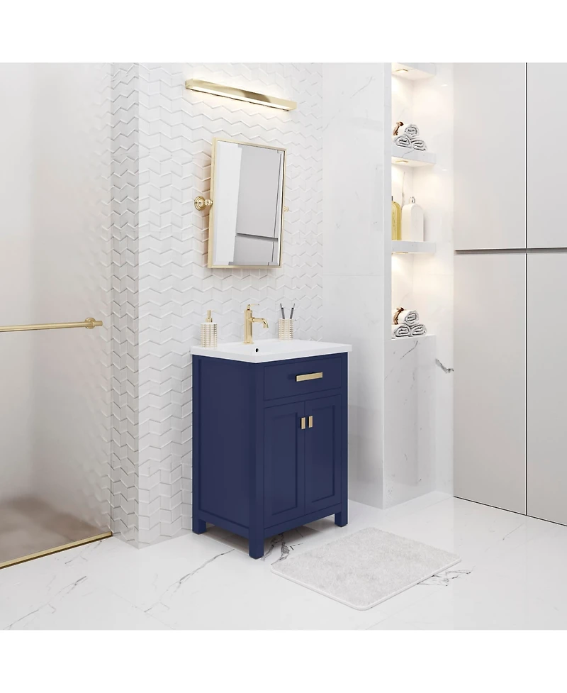 Myra 24 in. W Bath Vanity in Monarch Blue Finish with Ceramics Integrated Vanity Top with White Basin