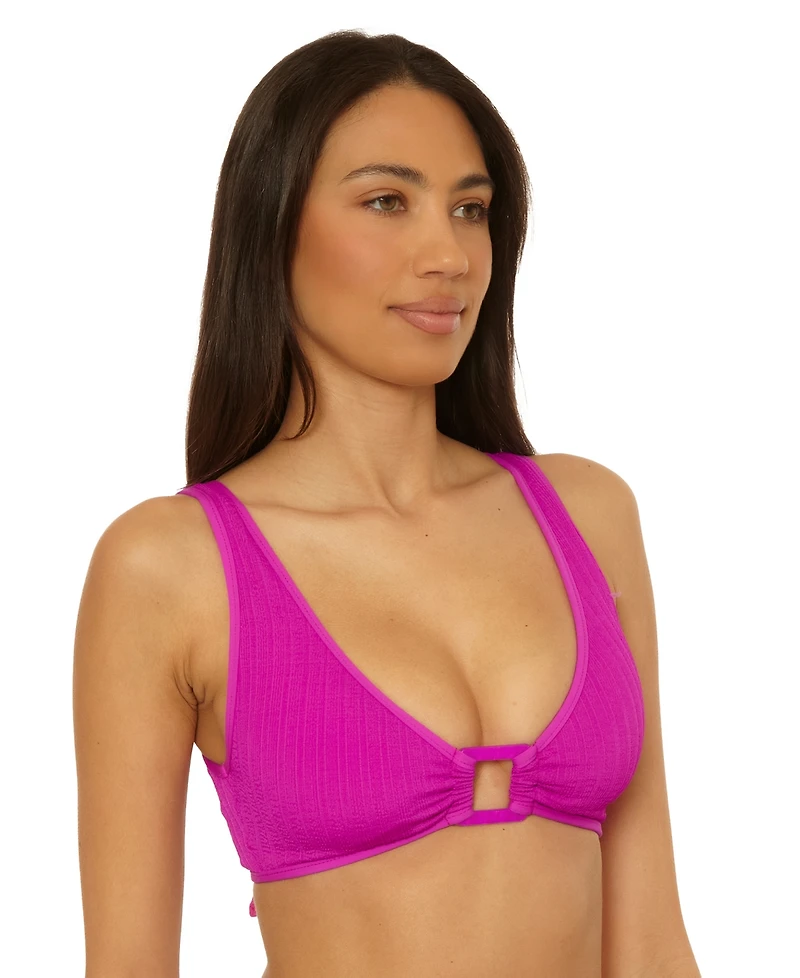 Becca Women's Crinkle Crush Pucker Stripe Convertible Buckle Bikini Top