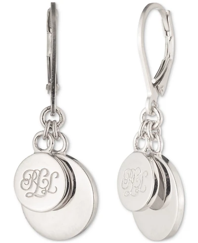 Lauren Ralph Lauren Sterling Silver Script Coin Drop Earrings