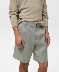 Mango Men's Linen Pleated Bermuda Shorts