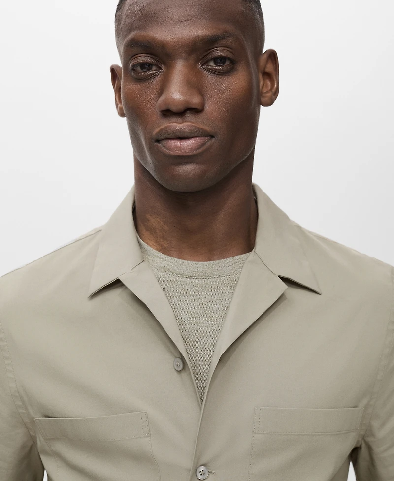 Mango Men's Pockets and Bowling Collar Shirt