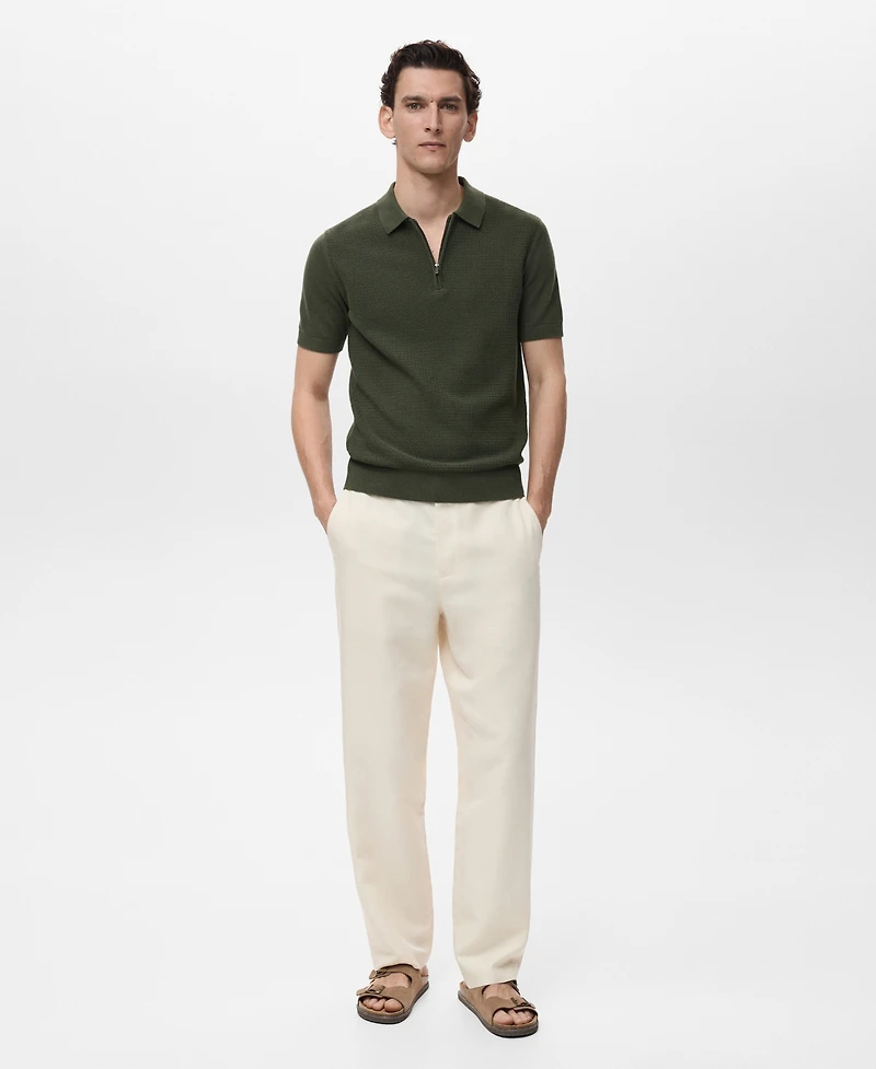 Mango Men's Openwork Cotton Knitted Polo Shirt