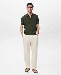 Mango Men's Openwork Cotton Knitted Polo Shirt