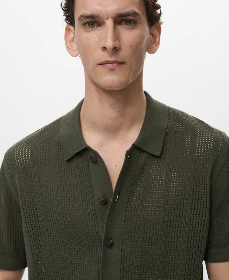 Mango Men's Striped Openwork Knitted Shirt