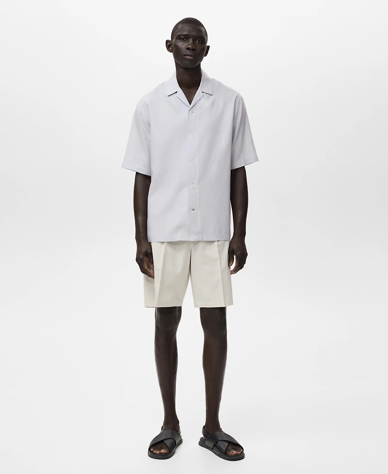 Mango Men's Lyocell-Linen Bowling-Collar Shirt