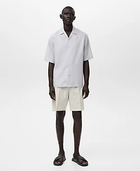 Mango Men's Lyocell-Linen Bowling-Collar Shirt