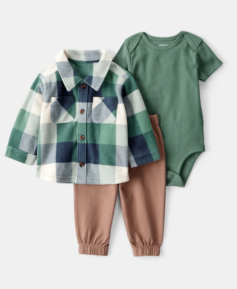 Carter's Baby Boys Plaid Little Jacket, Bodysuit & Pants, 3 Piece Set