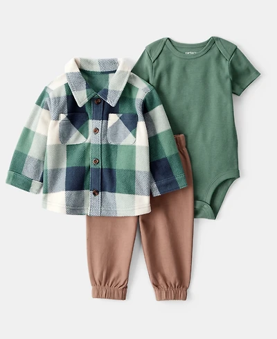 Carter's Baby Boys Plaid Little Jacket, Bodysuit & Pants, 3 Piece Set