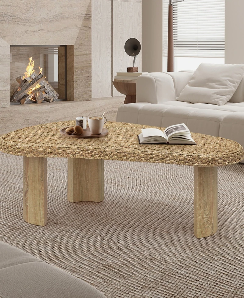 Gallerie Decor 48.5" Water Hyacinth Woven Top Coffee Table
