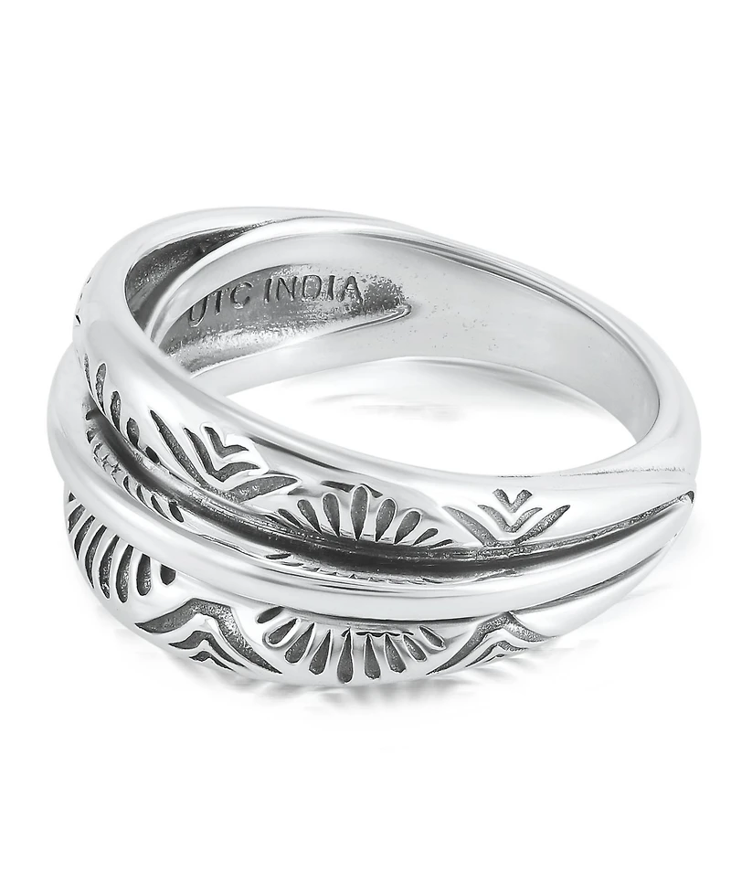 American West Jewelry Sterling Silver Etched Fan Tapered Ring