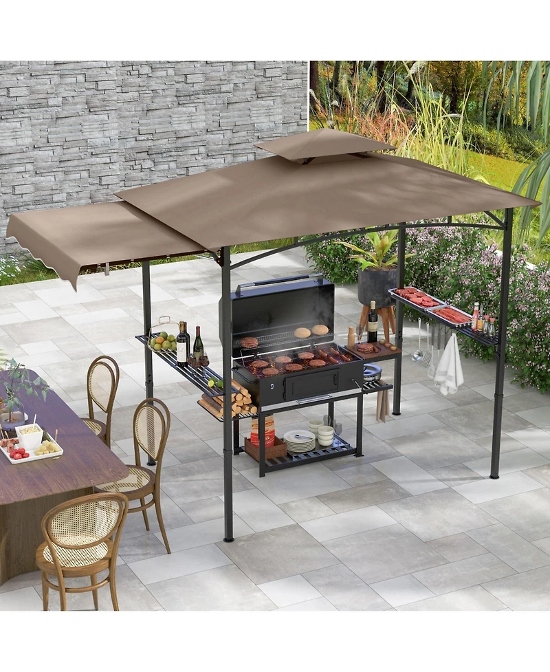 10.5 x 5 Ft Grill Gazebo with Side Awning and Double-Tiered Top