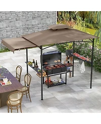 10.5 x 5 Ft Grill Gazebo with Side Awning and Double-Tiered Top