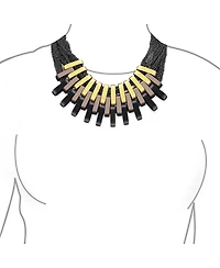 Bling Jewelry Fashion Black Chain Mail Golden Bronze Black Tri Tone Geometric Wide Big Fan Bib Statement Necklace Adjustable