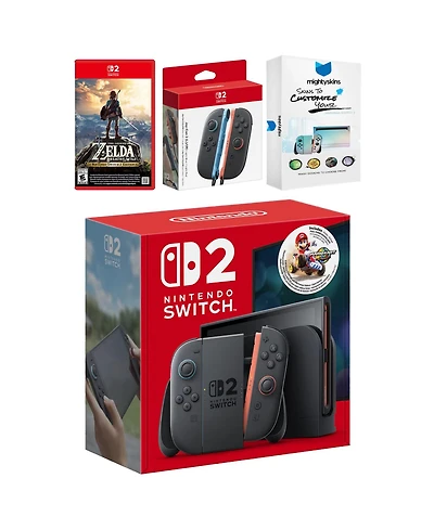 Nintendo Switch 2 + Mario Kart World Bundle with Zelda Breath of the Wild, Extra Joy-Cons and MightySkins Code Bundle