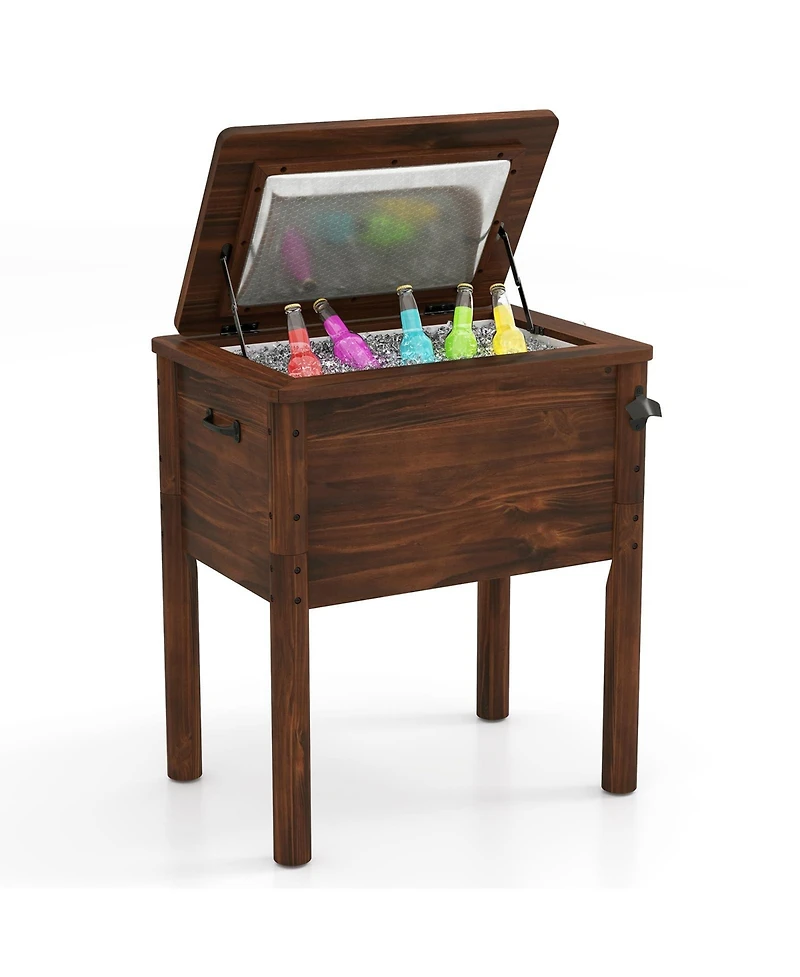 Wooden Patio Cooler with 3 Handles and Bottle Opener