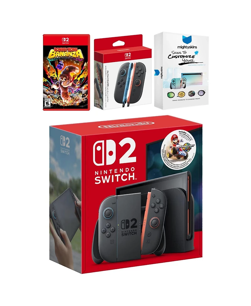 Nintendo Switch 2 + Mario Kart World Bundle with Donkey Kong Bonanza, Extra Joy-Cons and MightySkins Code Bundle