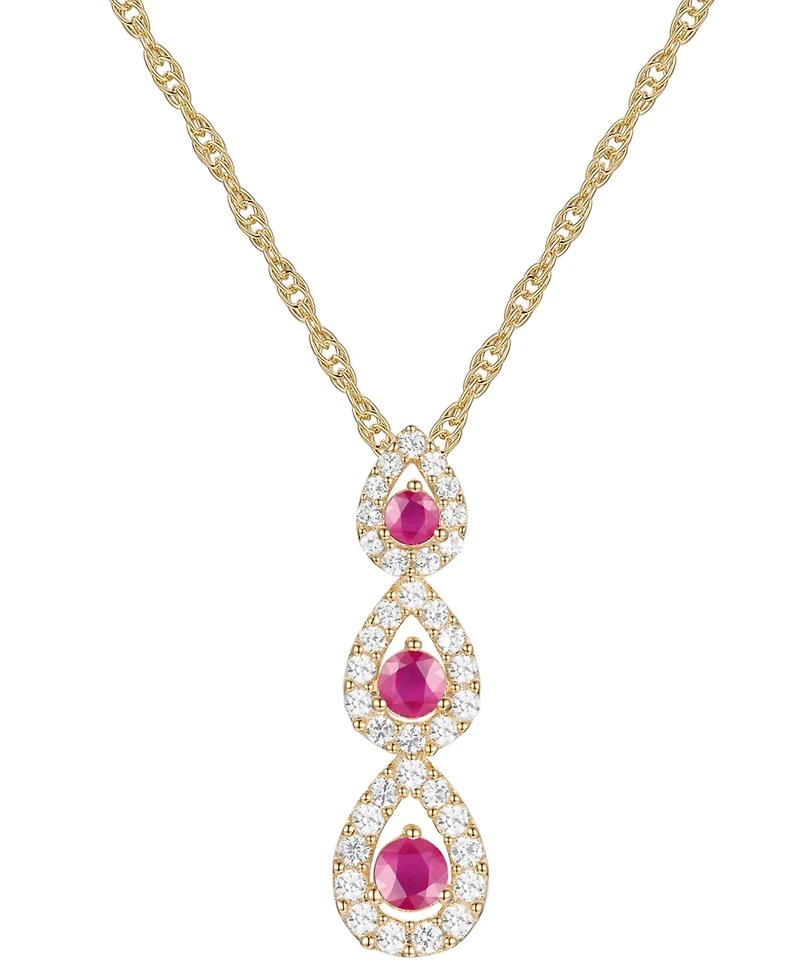 Ruby (1/3 ct. t.w.) & Diamond (1/4 ct. t.w.) Triple Halo Graduated 18" Pendant Necklace in 10k Gold
