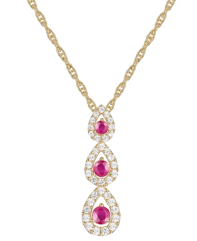 Ruby (1/3 ct. t.w.) & Diamond (1/4 ct. t.w.) Triple Halo Graduated 18" Pendant Necklace in 10k Gold