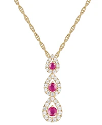 Ruby (1/3 ct. t.w.) & Diamond (1/4 ct. t.w.) Triple Halo Graduated 18" Pendant Necklace in 10k Gold