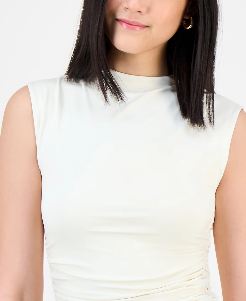 Bar Iii Women's Ruched Mock-Neck Sleeveless Top, Exclusively at Macy's