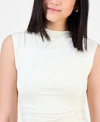 Bar Iii Women's Ruched Mock-Neck Sleeveless Top, Exclusively at Macy's