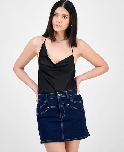 Bar Iii Women's Cowl-Neck Sleeveless Satin Bodysuit, Exclusively at Macy's