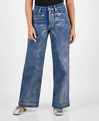 Bar Iii Women's High Rise Metallic Wide-Leg Jeans, Macy's Exclusive