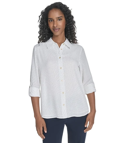 Tommy Hilfiger Women's Slim-Fit Pin-Dot Roll-Tab-Sleeve Shirt