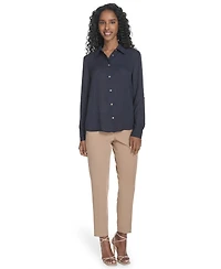Tommy Hilfiger Women's Slim-Fit Pin-Dot Roll-Tab-Sleeve Shirt