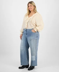And Now This Trendy Plus Patchwork High Rise Wide Leg Jeans, Macy's Exclusive