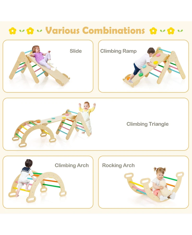 5-in-1 Wooden Kids Climber Toys with Triangle Arch Ramp