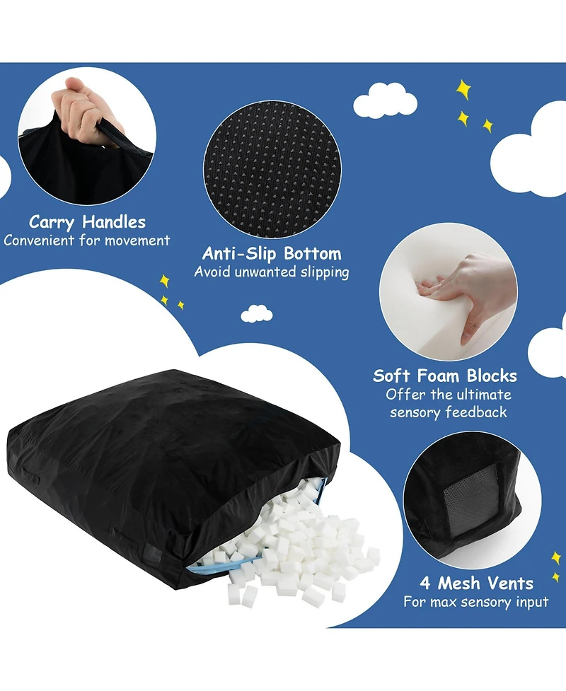 57 x Inch Crash Pad Sensory Mat with Foam Blocks and Washable Velvet Cover