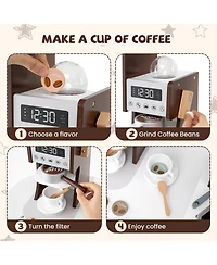 Corner Wooden Play Kitchen with Coffee Machine and Slide for Kids