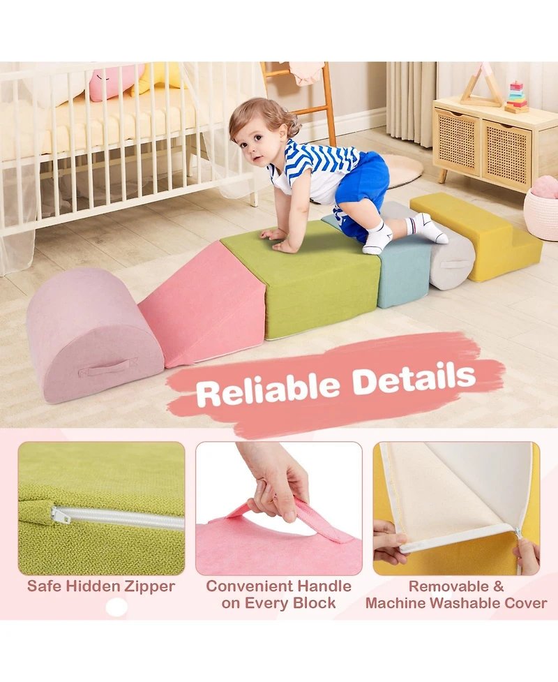 Mecale 6-Piece Baby Climbing Blocks with 30D High-Density Foam and Carrying Handles
