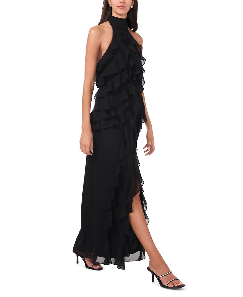 CeCe Women's Chiffon Sleeveless Long Halter Dress