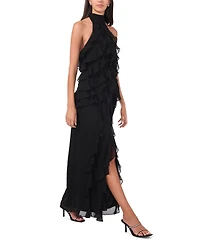 CeCe Women's Chiffon Sleeveless Long Halter Dress