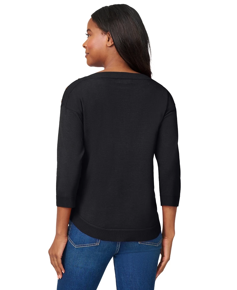 Melissa Paige Women's Boat-Neck Button-Shoulder Sweater
