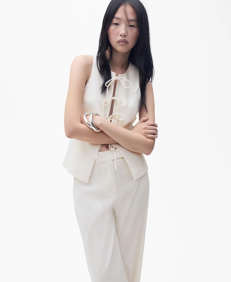 Mango Women's Bow Linen-Blend Top