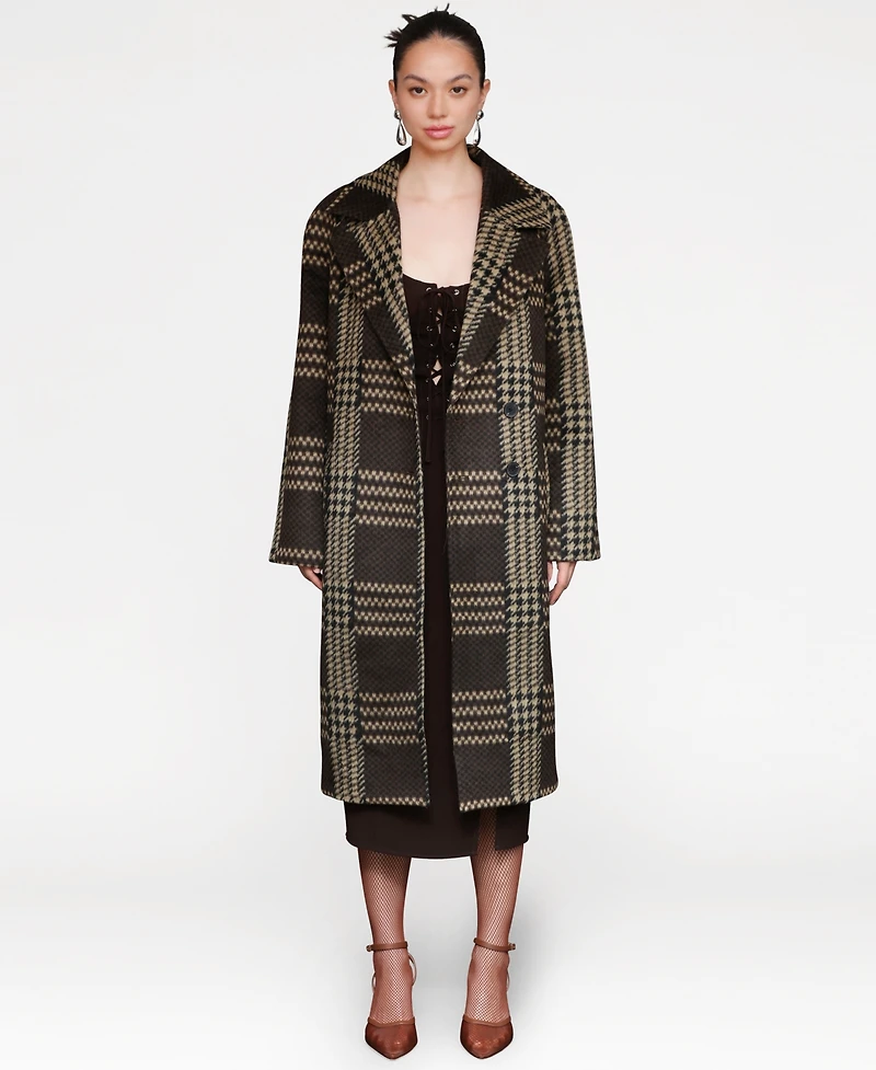 Avec Les Filles Women's Single-Breasted Plaid Coat