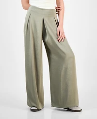 Bar Iii Women's High-Rise Pleated Wide-Leg Satin Pants, Exclusively at Macy's
