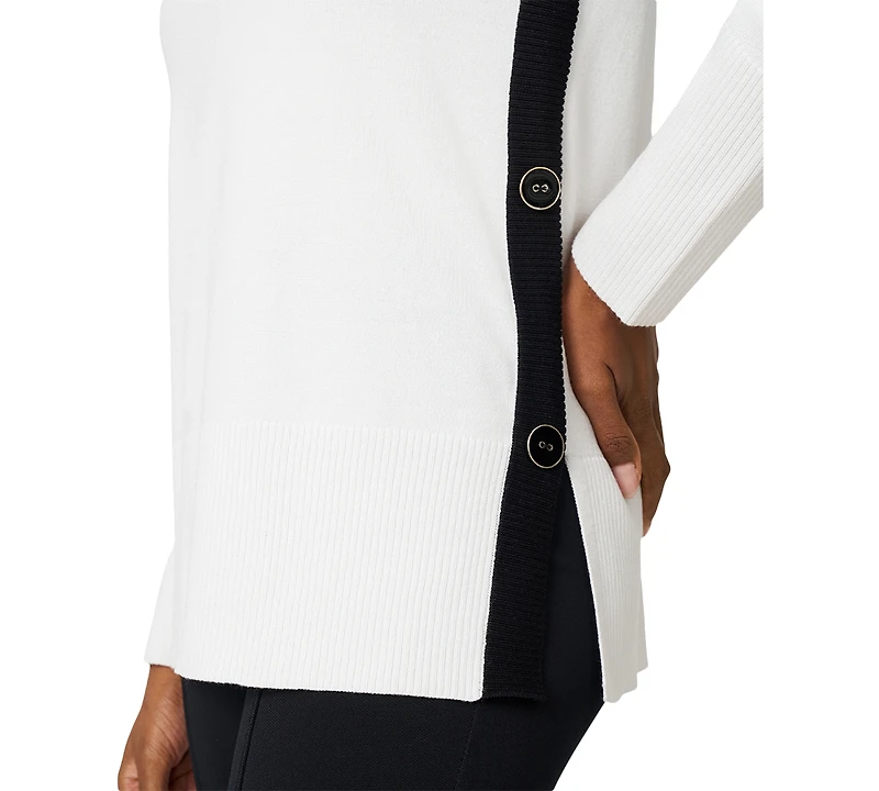 Melissa Paige Women's Contrast-Trim Side-Button Tunic Sweater